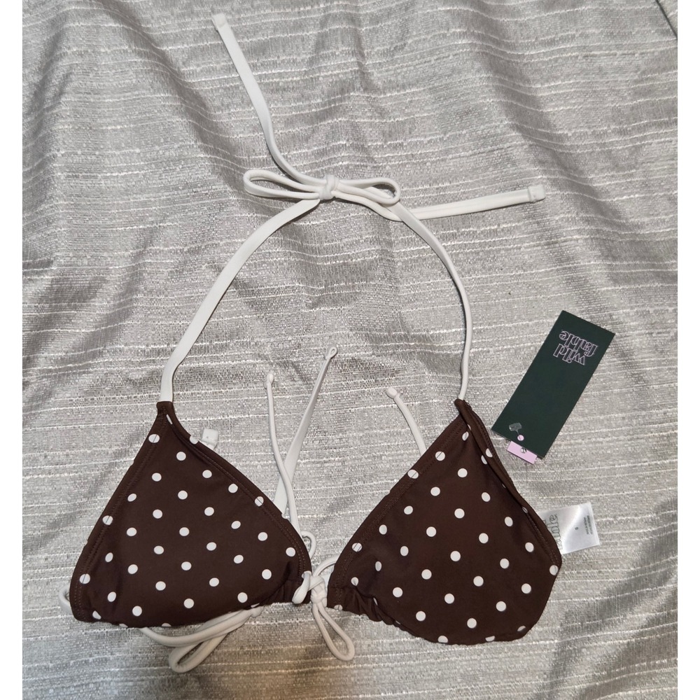 Wild Fable Brown Polka Dot Triangle Bikini Top Small NWT Removable Pads Brown